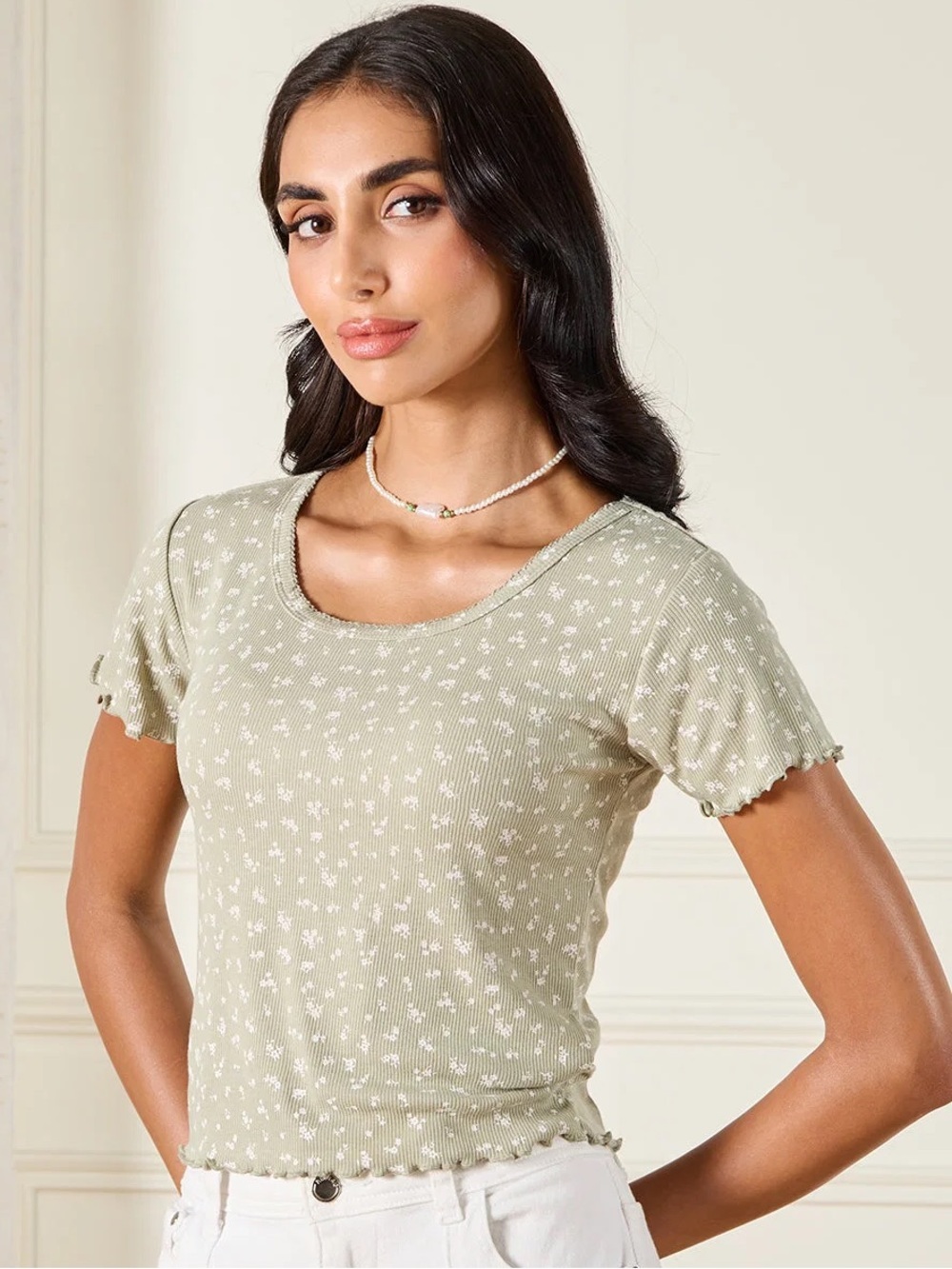 Hollister Teal Floral Baby tee